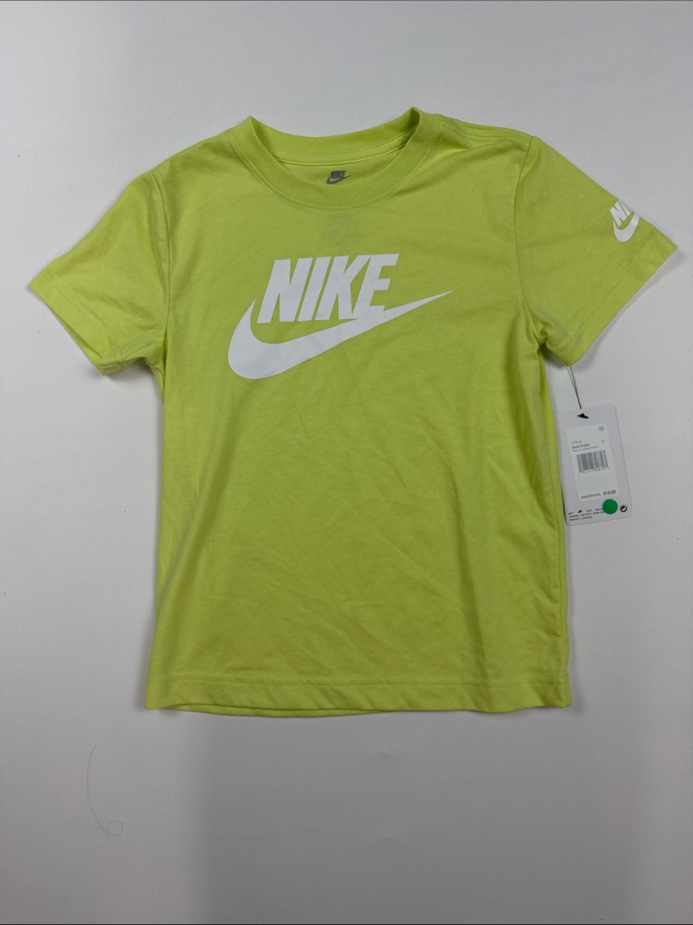 Nike Kids' Short Sleeve Tee in Neon Yellow-Green with White Logo